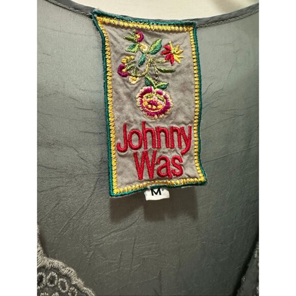 Johnny Was Women's Gray Cupra Rayon V-neck Embroidered Eyelet Tunic Dress Medium - Picture 5 of 6